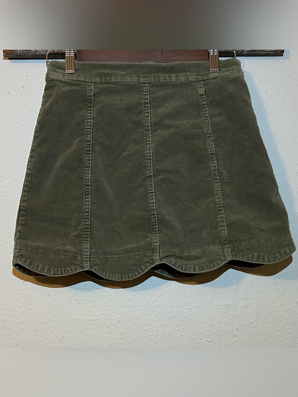 Altar'd State Green Corduroy Scalloped Mini Skirt